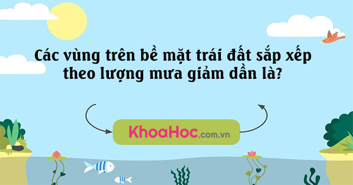 Các vùng trên bề mặt trái đất sắp xếp theo lượng mưa giảm dần là?