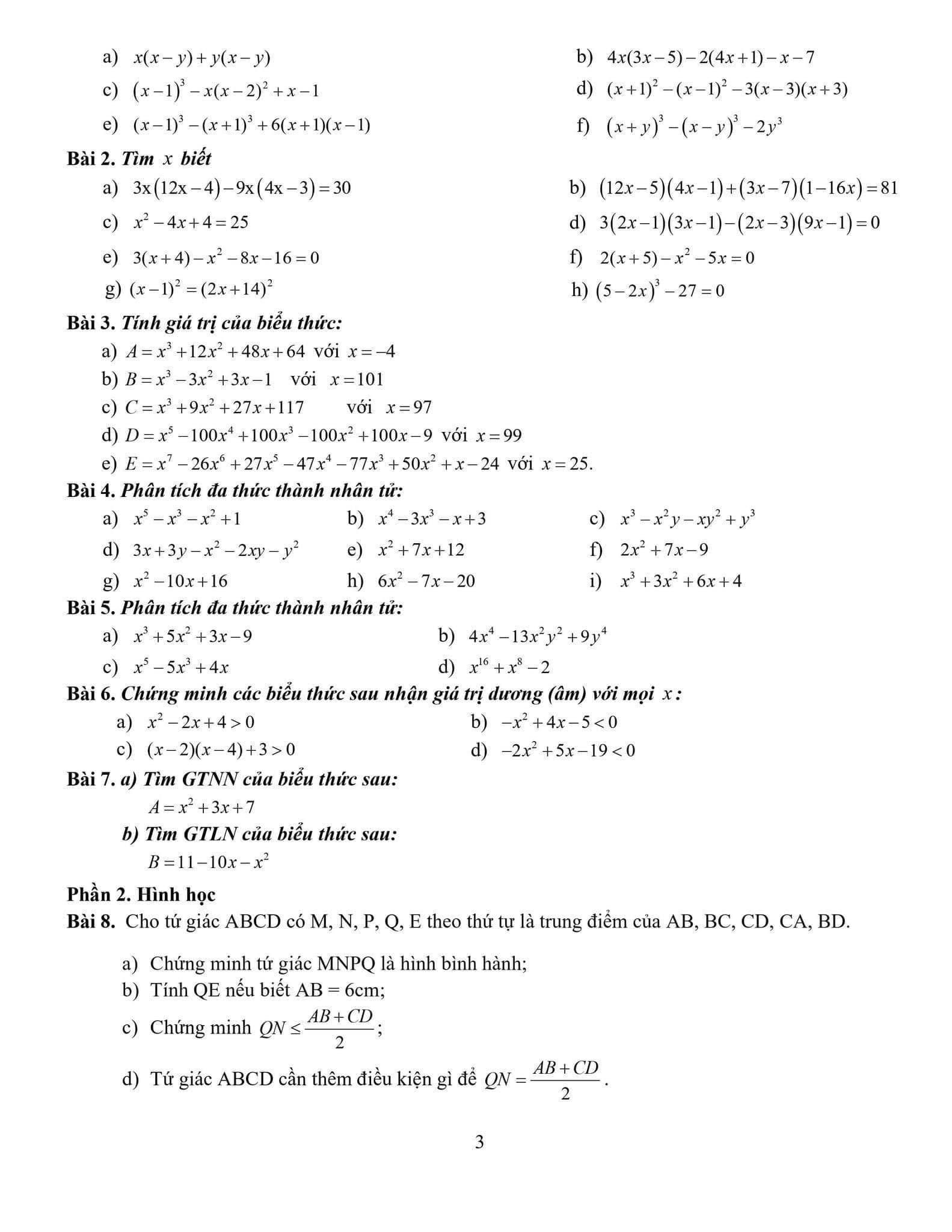 Đề cương ôn tập giữa kì 1 lớp 8 môn Toán
