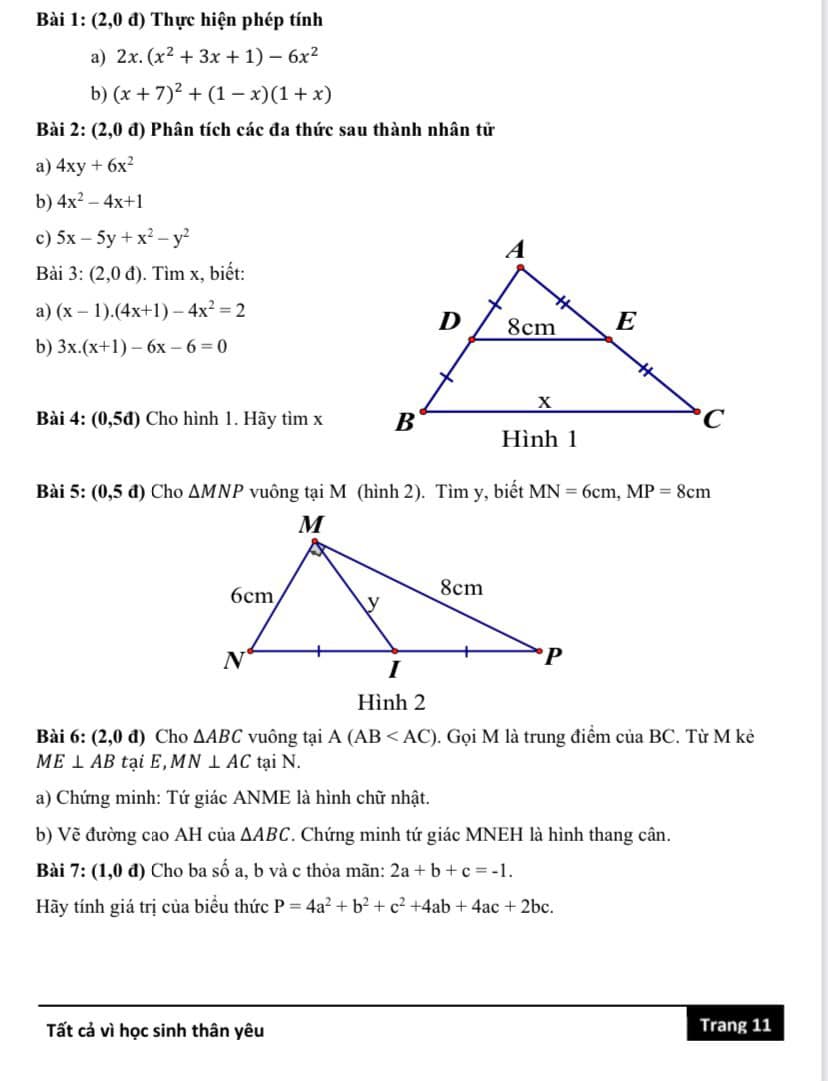 Đề cương ôn tập giữa kì 1 lớp 8 môn Toán