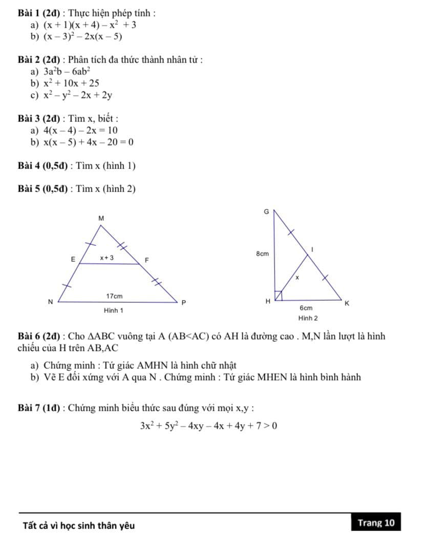 Đề cương ôn tập giữa kì 1 lớp 8 môn Toán