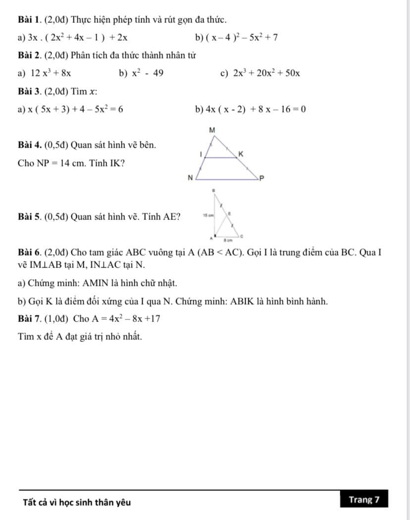 Đề cương ôn tập giữa kì 1 lớp 8 môn Toán