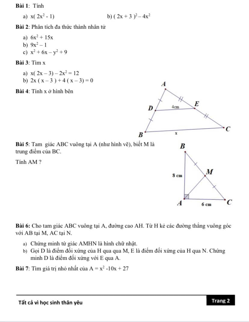 Đề cương ôn tập giữa kì 1 lớp 8 môn Toán