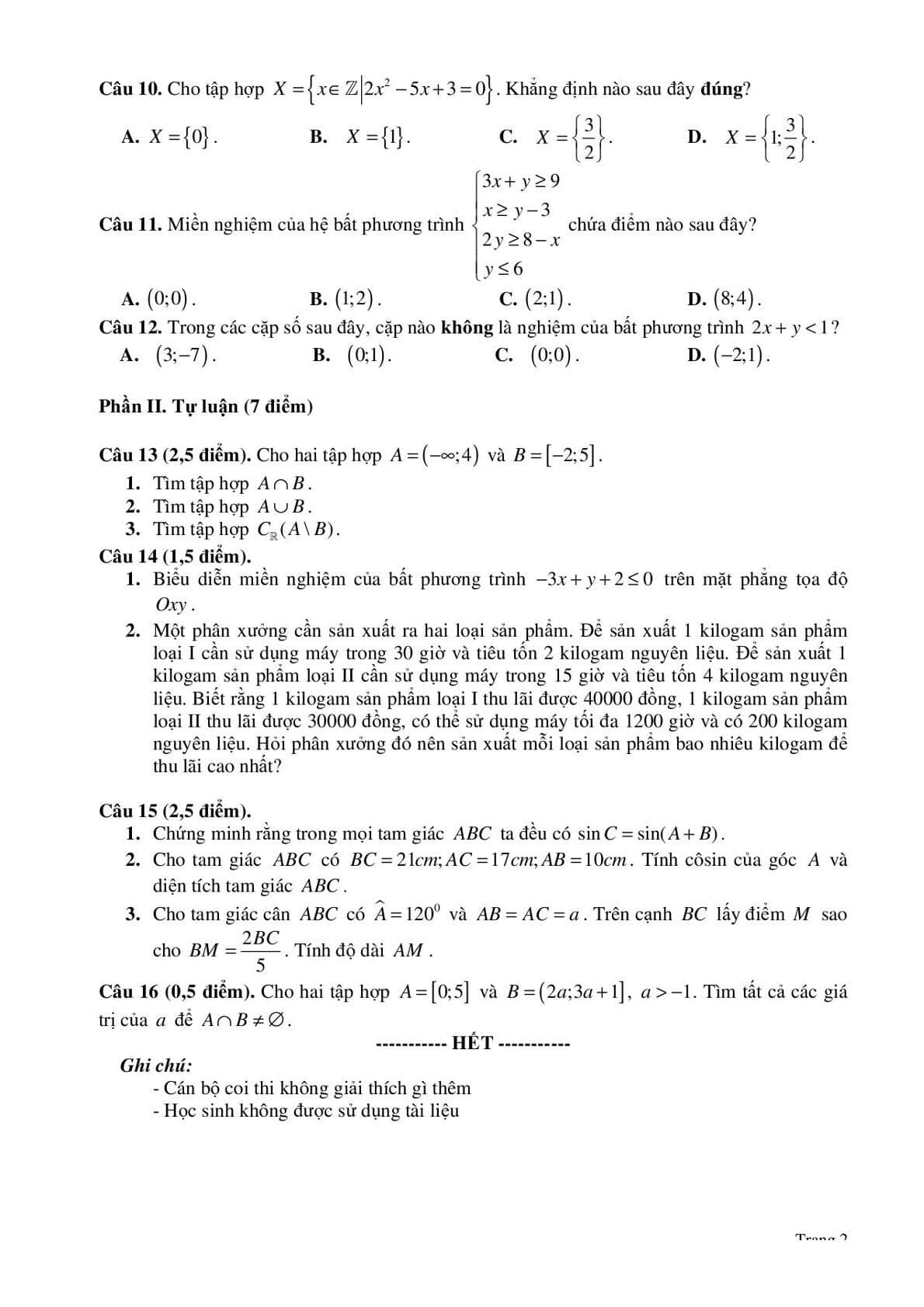 Đề giữa kì 1 Toán 10