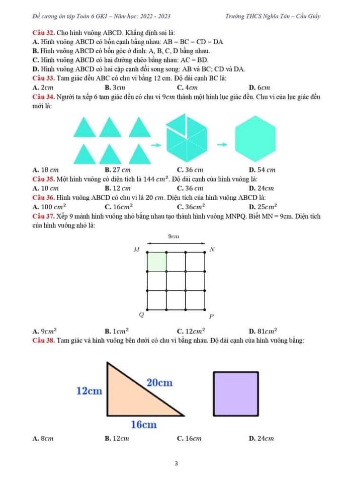 Đề cương ôn tập giữa kì 1 lớp 6 môn Toán