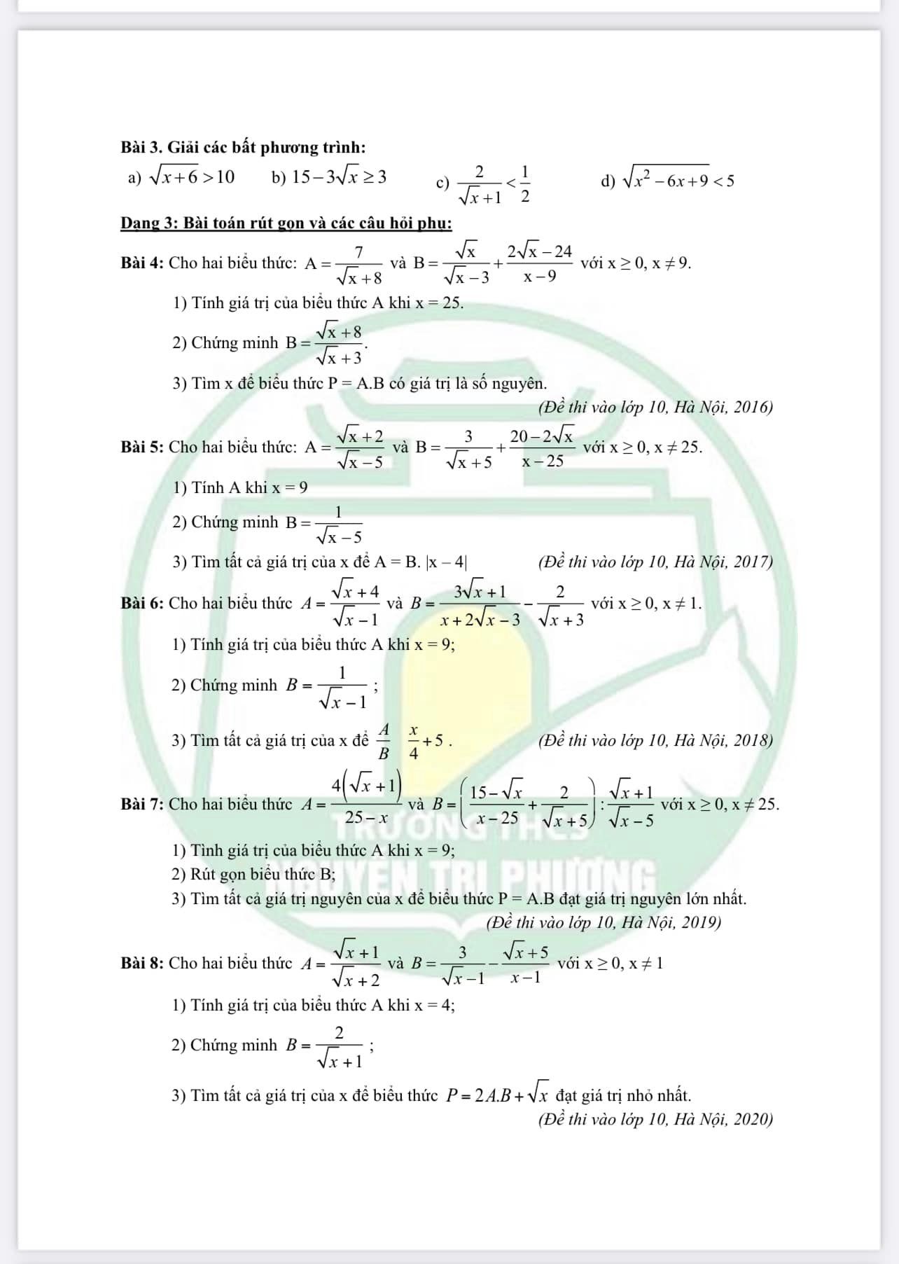 Đề cương ôn tập giữa kì 1 lớp 9 môn Toán