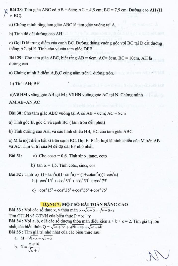 Đề cương ôn tập giữa kì 1 lớp 9 môn Toán