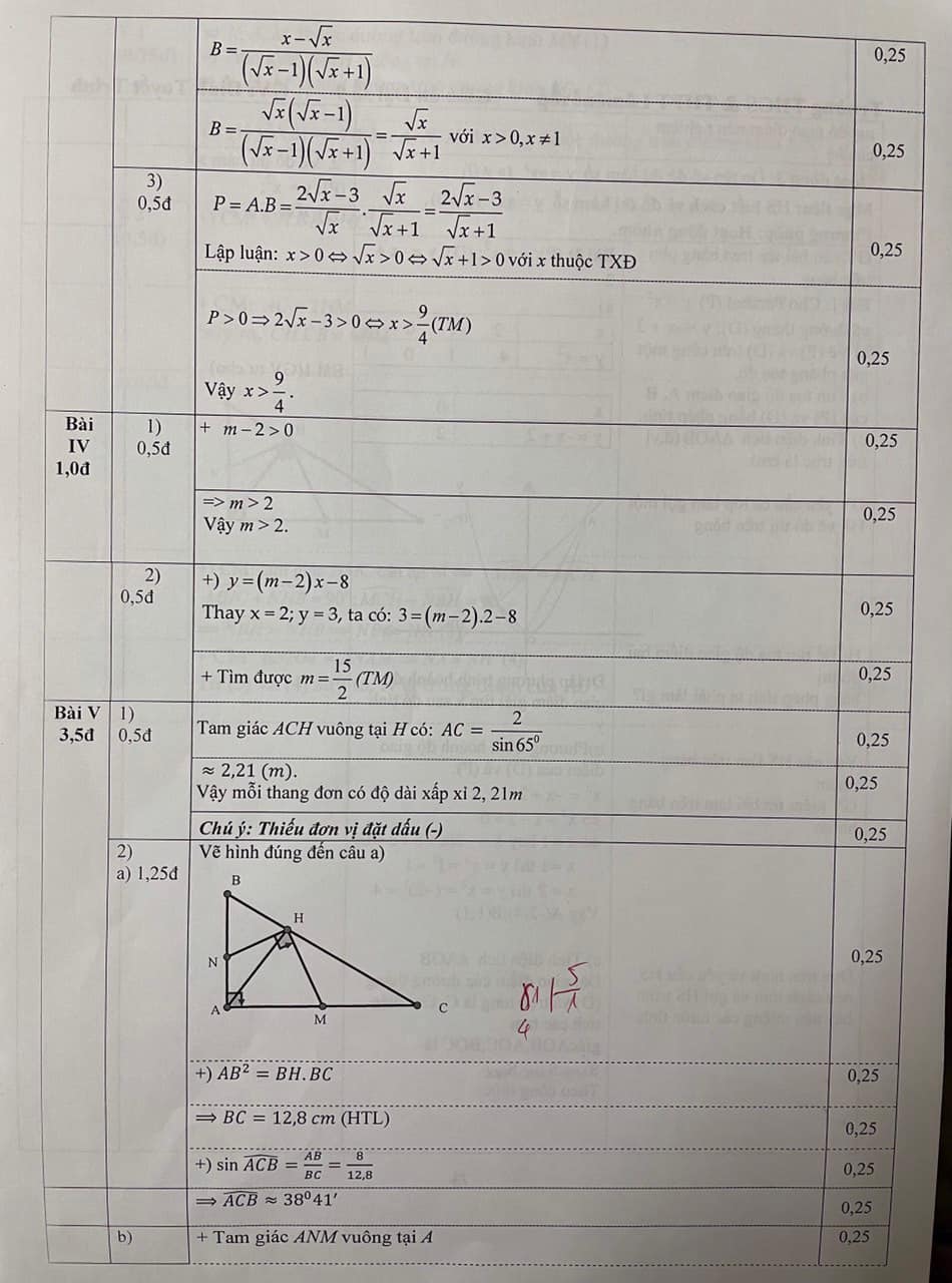 Đáp án Đề kiểm tra giữa kì 1 lớp 9 môn Toán