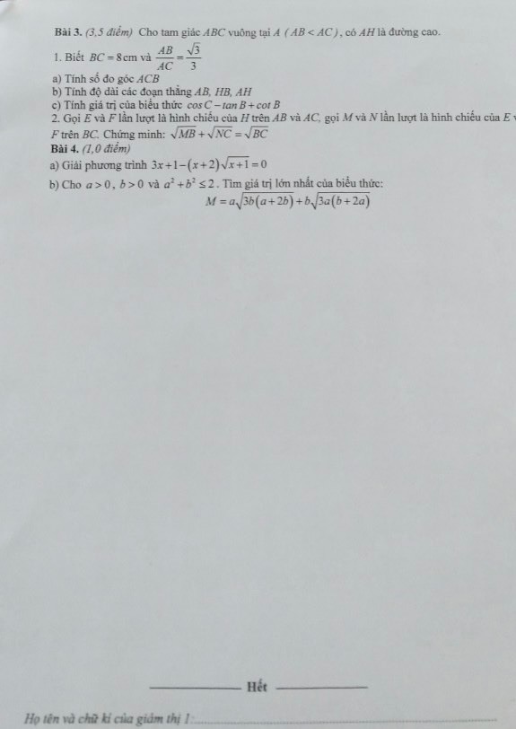 Đề thi giữa học kì 1 Toán 9