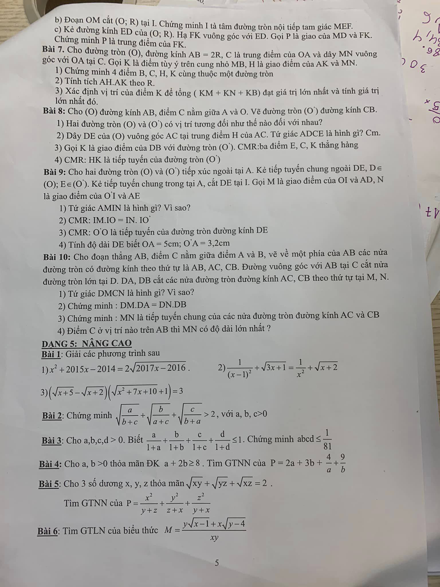 Đề cương ôn học kì 1 Toán 9