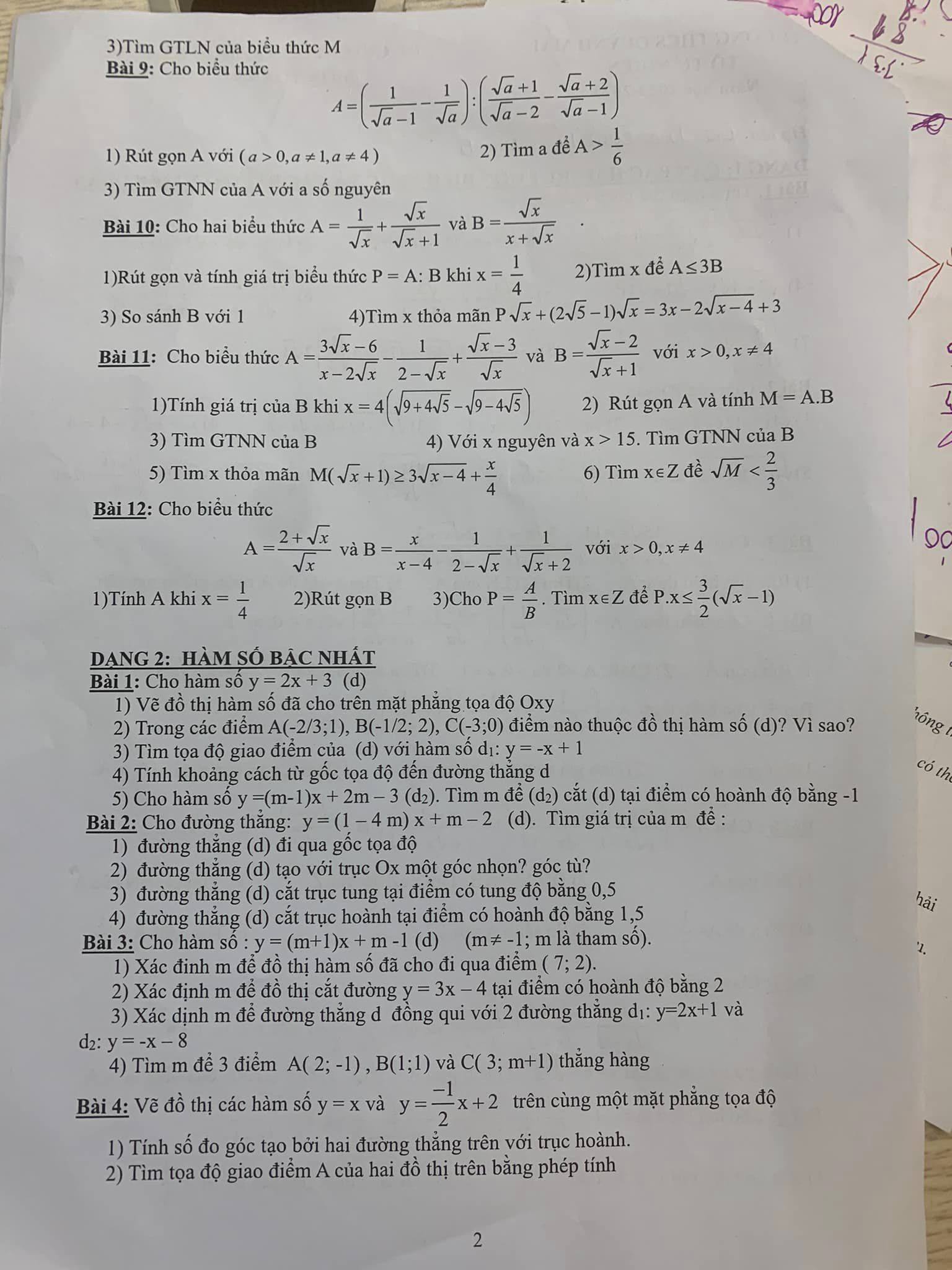 Đề cương ôn học kì 1 Toán 9