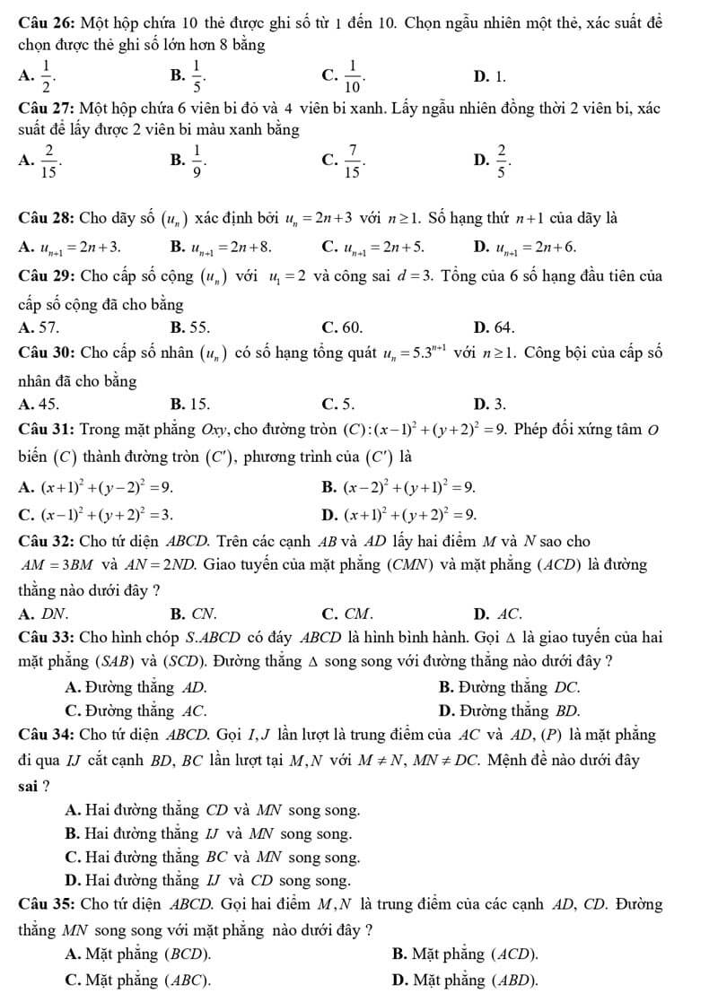 Đề thi học kì 1 Toán 11